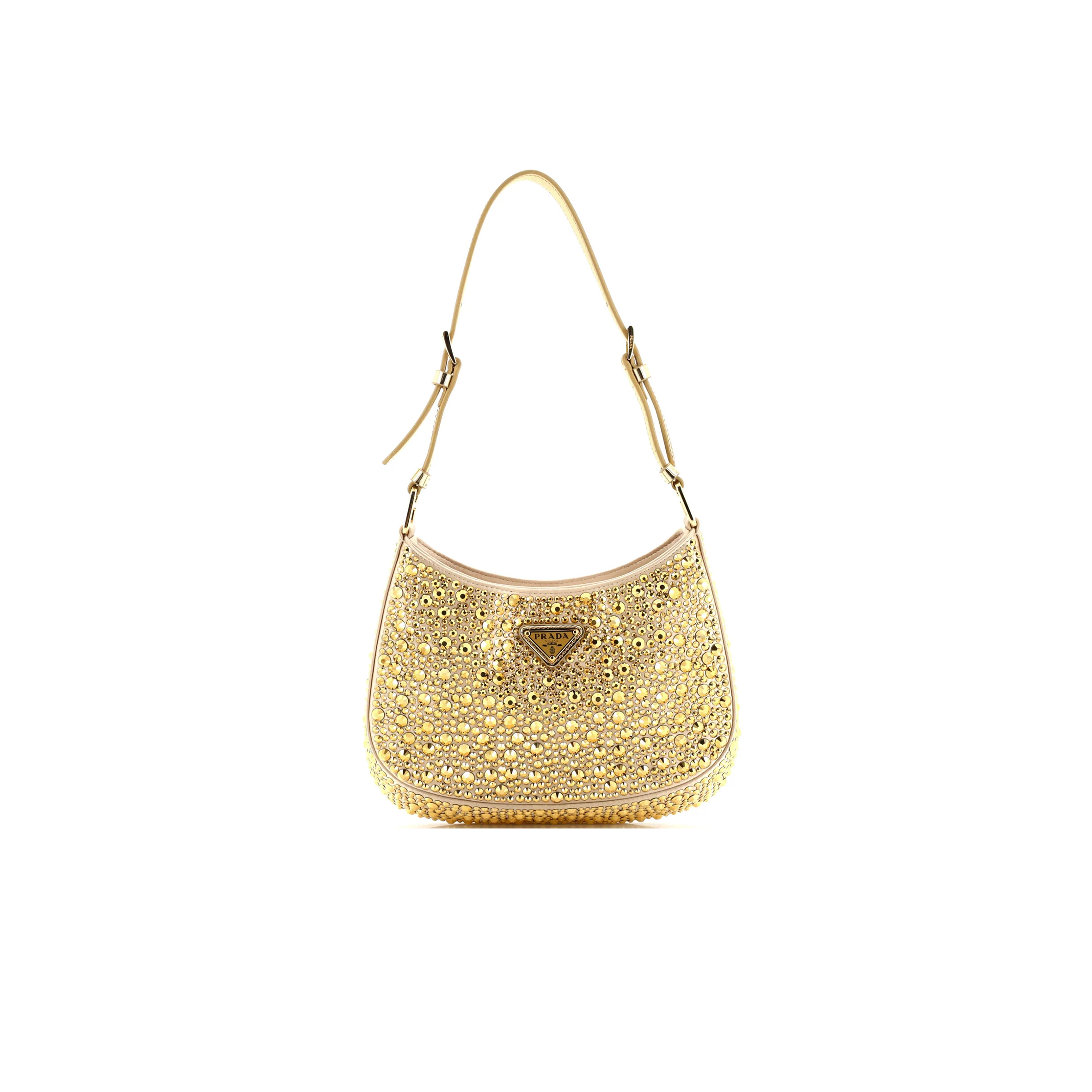 PRADA CLEO SHOULDER BAG CRYSTAL EMBELLISHED SATIN 1BC169 (22*18.5*4.5cm)